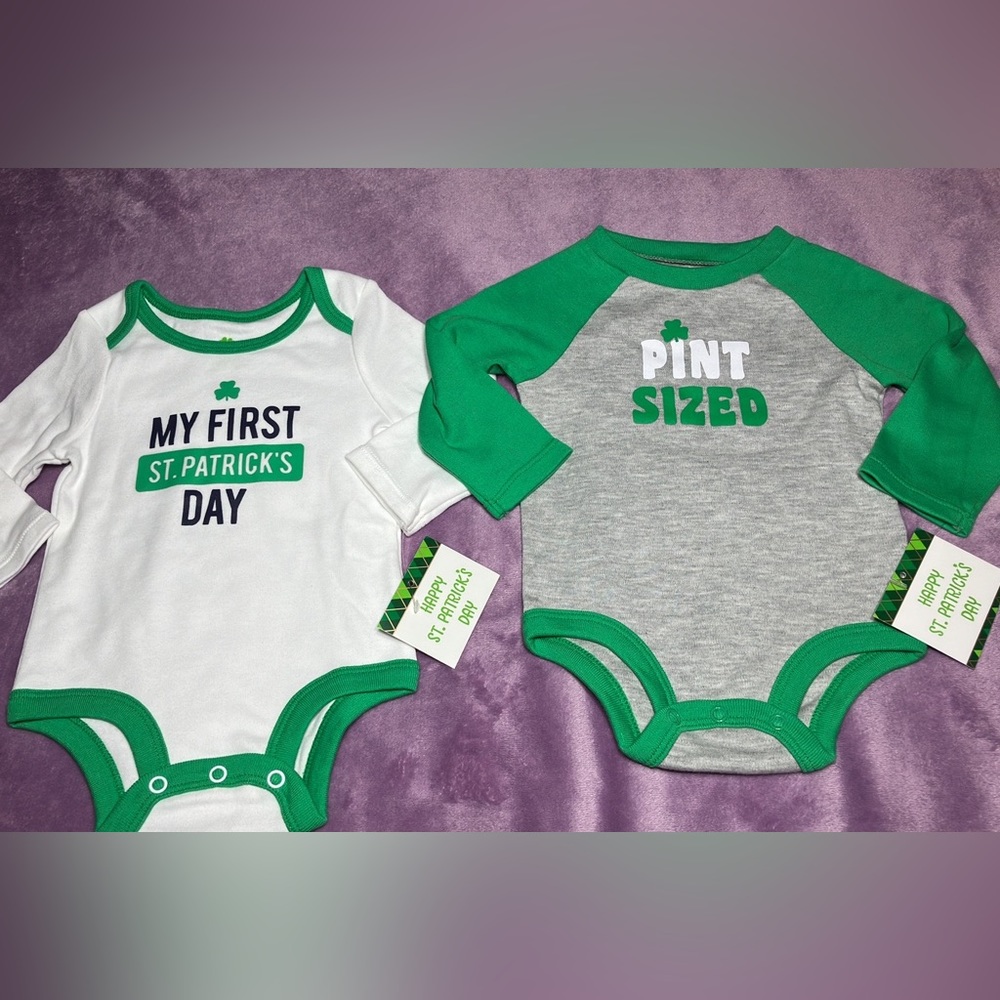3-6m 1st St. Patrick’s Day & Pint Size Bodysuits SET NEW Unisex